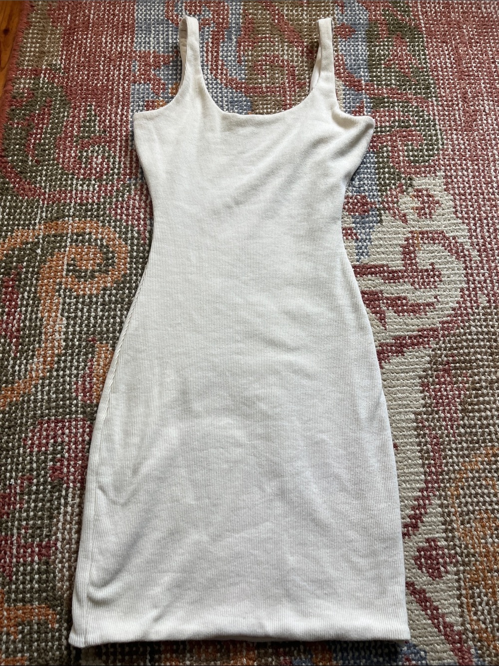 MESHKI White Ribbed Knit Mini Dress Bodycon Scoop Neck Open Back Style Size Smal